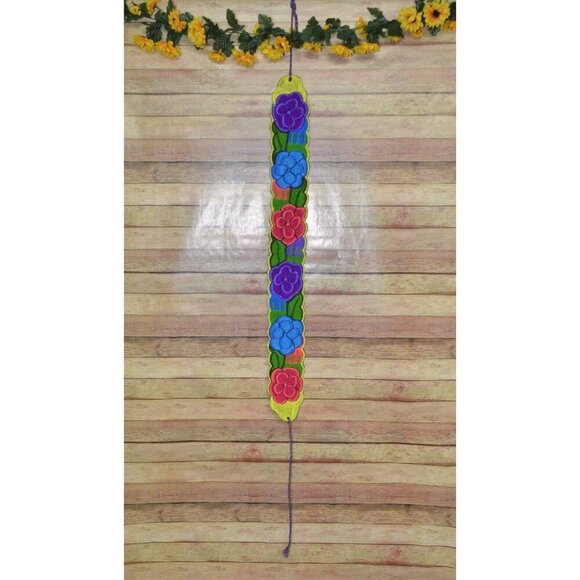 Handmade Traditional Mexican Colorful Full Embroidered Floral Wide Belt One Size - Picture 3 of 7